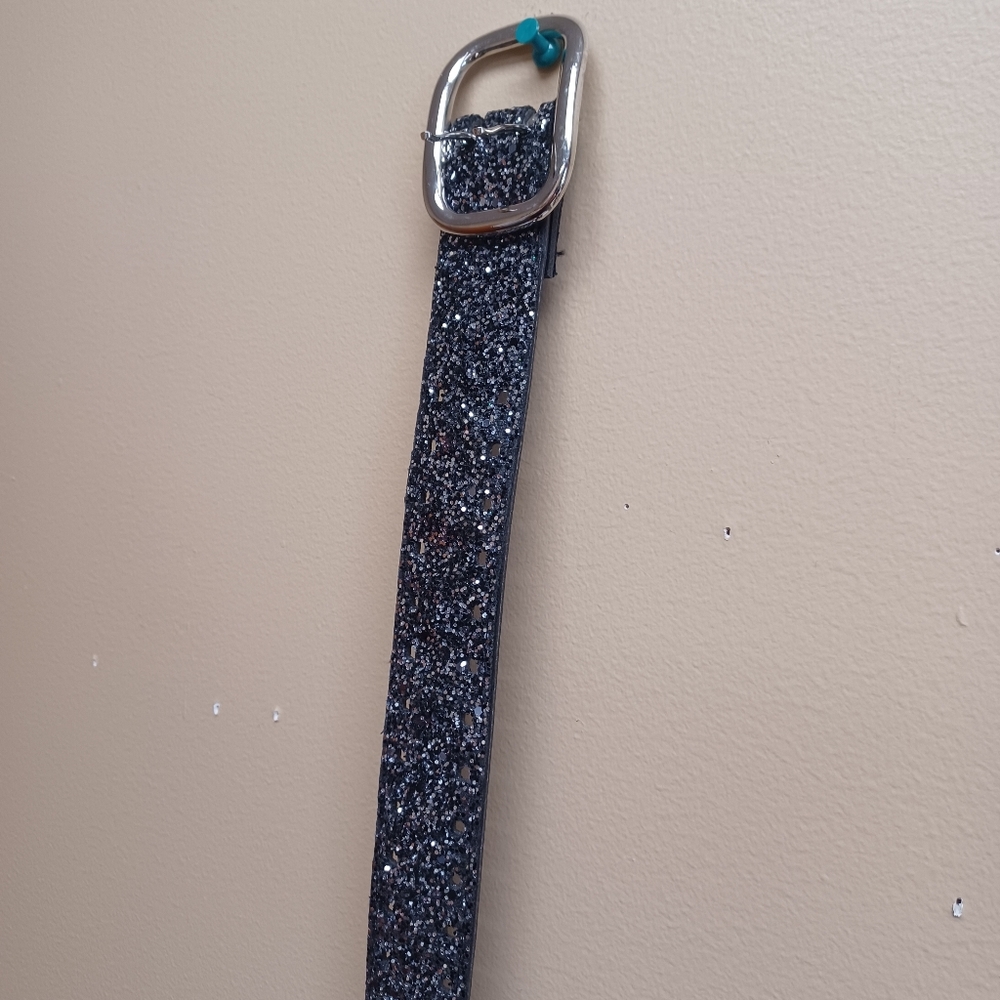 Sparkly Black Belt with Silver Buckle - XL - Picture 5 of 9